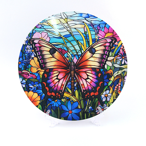 Custom Butterfly Design Glass Sun Catcher Stained Glass Craft <b>Window</b> Wall Hanging 33cm Circle Shape Durable UV Technique Decor - Product Image 1