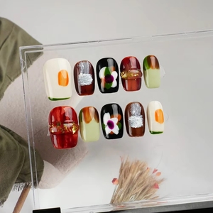Uñas Postizas Populares al por Mayor, 10 Piezas, Cortas, Color Marrón <span class=keywords><strong>Noble</strong></span>, Cobertura Completa, Reutilizables, con Diseño Pintado a Mano, Uñas a Presión - Product Image 3
