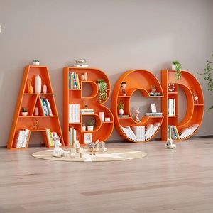 Librería Moderna y Creativa de Hierro con Panel de Diseño de Letras para Sala de Estar, <span class=keywords><strong>Biblioteca</strong></span> Escolar y Taller - Estantes Ajustables Ecológicos - Product Image 2