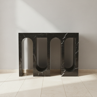 Table console moderne en marbre noir Nero Marquina avec rangement pour salon