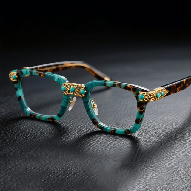 OEM Handmade Acetate Glasses with Turquoise Inlay and Gold-Plated Details Luxury Eyewear Frames for Women and Men