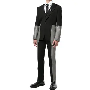 Blazer de manga longa masculino, bloco de cor de dois tons