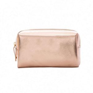 Pochette de maquillage de haute qualité en cuir PU argenté avec fermeture éclair or rose, étui de beauté - Product Image 1