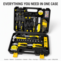 Kit d'outils à main 98 pièces pour la maison et la réparation domestique, comprenant clé à douille, tournevis, marteau, pinces - Vente en gros OEM - Direct Usine
