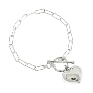 Elegent Liefde Real 925 Sterling Zilver Link Chain Blanco Heart Charms Armband Voor Vrouwen Toggle Sluiting Sluiting