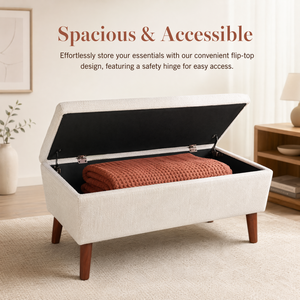 Panca Ottomana Rettangolare in Lino da 42 Pollici, Poggiapiedi Basso Moderno, Gambe Affusolate in Legno Massello, Multiuso per Ingresso e Scarpiera - Product Image 4