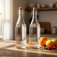 Bouteilles en verre transparentes de qualité supérieure de 250 ml, 500 ml, 750 ml, 1000 ml avec bouchon à bascule pour la fabrication de boissons à domicile, la vinification, la vente en gros aux usines