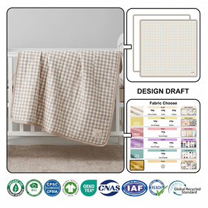Ensemble de literie pour lit bébé en coton biologique, imprimé à carreaux, avec couette, drap, <span class=keywords><strong>oreiller</strong></span>, protège-tête, literie de crèche douce et respirante, aides au sommeil - Product Image 6