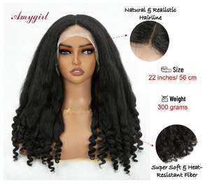 Pelucas Sintéticas con Frente de Encaje para Mujeres Negras, 22 Pulgadas, Naturales, Rizadas, con Raya al Medio, Resistentes al Calor, Fibra Transparente de Alta Temperatura - Product Image 3