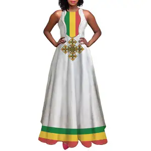 Benutzer definierte Frauen Elegantes Kreuz Äthiopien Kleid Großhandel OEM Vintage Äthiopisches Kleid Hochwertige Polyester Ärmellose Freizeit kleider