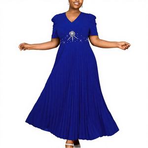 Vestido Maxi de Tafetán AOMEI Empire con Cuello en V, Línea A, con Cuentas, Manga Corta Fruncida, Transpirable, Plisado Sencillo para Verano y Fiesta de Graduación - Product Image 3