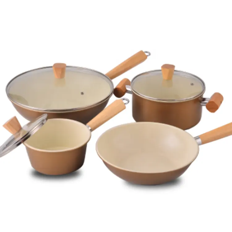 custom Non stick wooden handle Non-stick pan Carbon Steel cookware sets iron cast pan