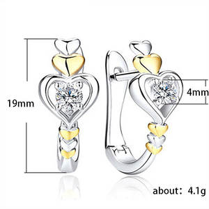 Orecchini romantici a forma di cuore bicolore in argento 925 placcato oro 18 carati con strass di cristallo rotondo, gioielli da sposa per donna - Product Image 6