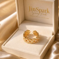 Bague JinSpark 'Infinity Fortune' avec pièces de monnaie entrelacées, zircon marquise, plaqué or 24 carats, talisman de luxe pour la prospérité, pour femme