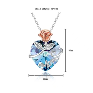Collar con colgante de corazón de flor rosa para madre/<span class=keywords><strong>abuela</strong></span>/esposa, joyería de cristal, mejores regalos para el día de la madre - Product Image 6