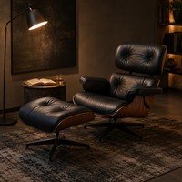 Fauteuil de salon en cuir de luxe avec repose-pieds, coque en placage de bois, fauteuil inclinable pivotant pour salon, bureau, hôtel, vente OEM ODM B2B