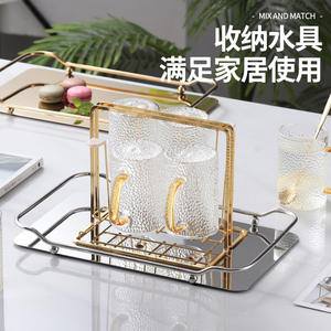 Plateau à thé rectangulaire en acier inoxydable nordique, finition miroir, plateau de service pour bar à domicile - Product Image 2