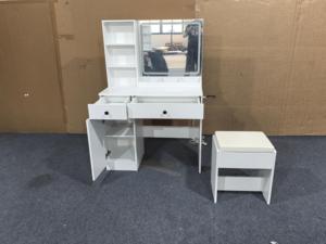 Makeup <b>Vanity</b> with Upholstered Stool & Charging Station, Desk Mirror and Smart Lights, <b>Table</b> Set White - Product Image 2