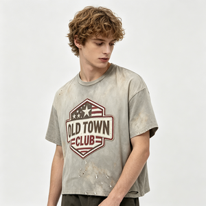<span class=keywords><strong>Camiseta</strong></span> de streetwear para hombre de gramaje alto, estilo vintage, con efecto desgastado y agujeros, estampado de baloncesto, oversize, lavado ácido, manga corta - Product Image 2