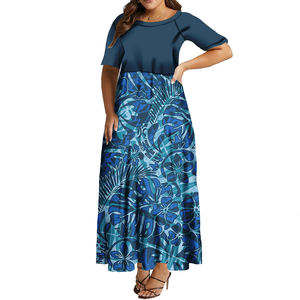 Pacific Island Wear Samoan Girls Puletasi <span class=keywords><strong>Elei</strong></span> Maxi vestido personalizado Tribal Tattoo Tapa estampado a pedido vestido de mujer al por mayor - Product Image 2