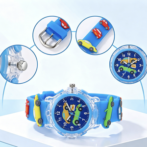 Montre <span class=keywords><strong>à</strong></span> quartz analogique lumineuse avec bracelet en PVC, motif de voiture de course unique et cool pour garçon - Product Image 5