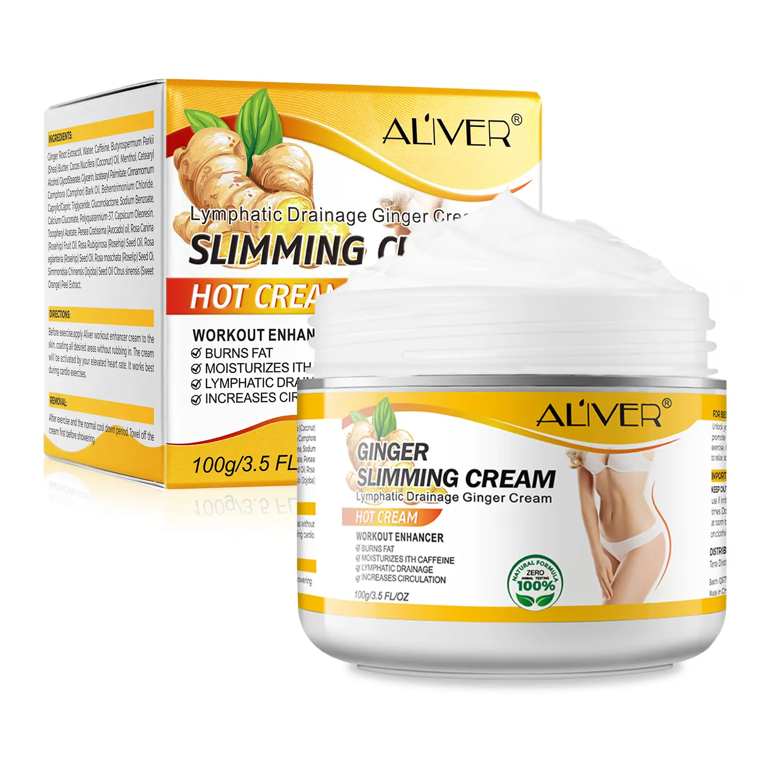 Aliver creme de drenagem lymphática, gengibre, emagrecimento, creme quente, queima de gordura