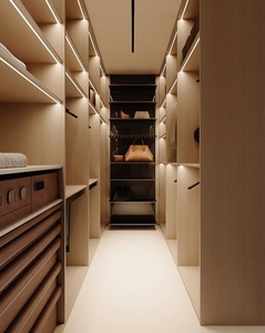 Cabina <span class=keywords><strong>Armadio</strong></span> in Legno Naturale <span class=keywords><strong>con</strong></span> Illuminazione a LED, Dettagli Bicolore, Scaffali Aperti Modulari e Cassetti Contenitori - Guardaroba per Camera da Letto - Product Image 2