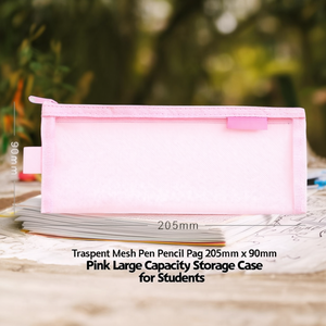 Transparent Mesh <b>Pen</b> Pencil Bag 205mm x 90mm <b>Pink</b> Large Capacity Storage Case for Students - Product Image 3