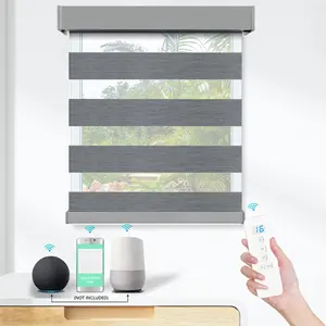 Smart WIFI Alexa Tuya Controlled Motorized Zebra Roller Shades Electric Fabric Blinds With Remote System Made In China