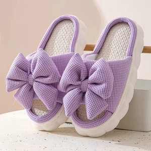 Women's Linen Bowknot <b>Decor</b> for Open Toe Soft <b>Summer</b>/Winter Indoor Home EVA Outsole - Product Image 5