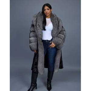 Trench RXFurs OEM ODM Lungo e Caldo in Vera Pelliccia di <span class=keywords><strong>Visone</strong></span> <span class=keywords><strong>con</strong></span> Collo a Scialle Bordato in Pelliccia di Volpe, Cappotto di Lusso in Vera Pelliccia - Product Image 2