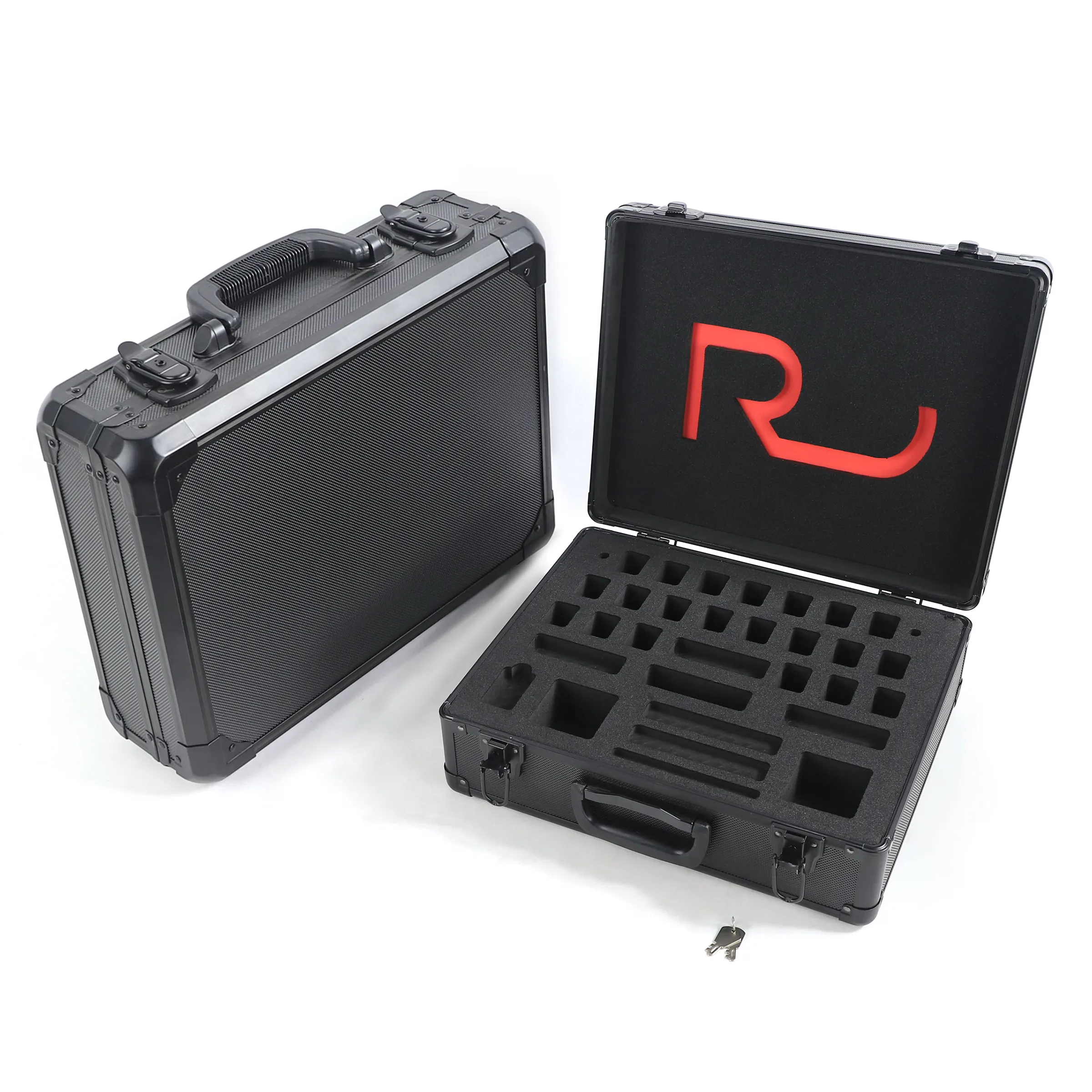 Caja protectora de equipo de almacenamiento de aluminio plateado resistente personalizada caja de herramientas electrónicas con espuma