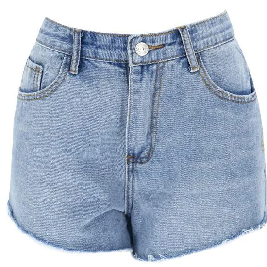 Summer Spot Hot Sale High Waist Raw Trim Slim Solid Color Casual Women's Denim Shorts