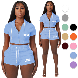 Conjunto de Dos Piezas de Sudadera con Capucha y Pantalones Cortos para <span class=keywords><strong>Mujer</strong></span>, Ropa de Verano, Traje Deportivo para <span class=keywords><strong>Mujer</strong></span>, Ropa Deportiva para <span class=keywords><strong>Mujer</strong></span> - Product Image 1