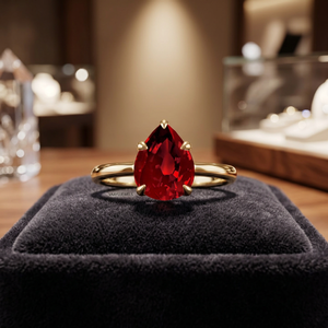 Anillo solitario de granate rojo talla pera para mujer, de lujo, con engaste de puntas, para compromiso, boda o fiesta, en oro de 10K, 14K, 18K, plata 925, 935 - Product Image 1