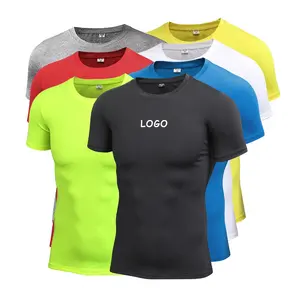 Logo kustom pakaian olahraga Fitness Pria, Multi Warna dapat bernafas lengan pendek pakaian Gym latihan kaus kosong