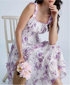 <span class=keywords><strong>Vestido</strong></span> Midi <span class=keywords><strong>Victoriano</strong></span> para Mujer, Estampado Floral, Tejido Natural 100% Algodón, Fruncido, Transpirable, Ecológico, Casual de Verano para Playa - Product Image 5