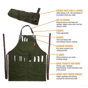 Men's Canvas Apron for Cooking and Grilling Workwear with Organic TPU Straps and <b>Synthetic</b> <b>Leather</b> Non-Waxed Pockets - Product Image 2