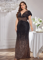 Robe de soirée scintillante à sequins pour femmes grandes tailles, col en V, manches à volants, taille croisée, pour mariages