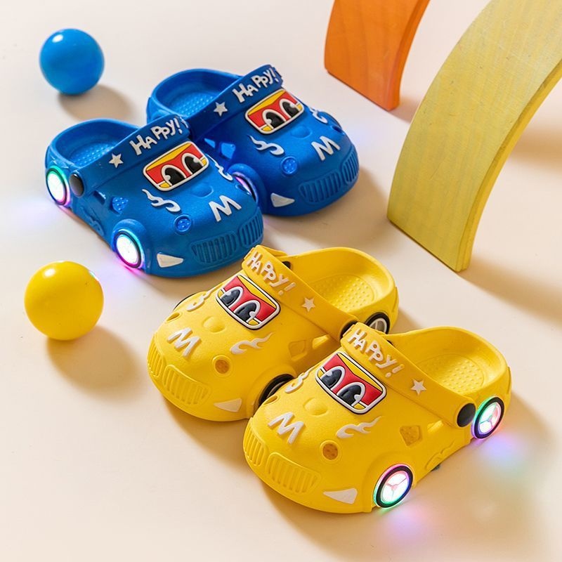 Children's Summer Slippers Cartoon Luminous Car Design Boys and Girls Non-slip Soft Bottom Indoor Sandals Toe Hole Shoes