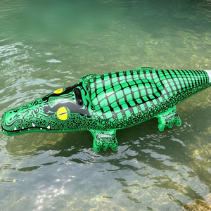 Flotteur de <span class=keywords><strong>piscine</strong></span> gonflable en PVC en forme de crocodile avec poignée robuste pour une utilisation en intérieur/extérieur - Product Image 1