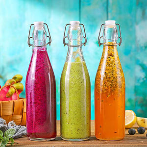 Amazons Venta caliente 2024 personalizado 250ml 500ml 750ml 1000ml botella de bebida con tapa abatible de vidrio - Product Image 4