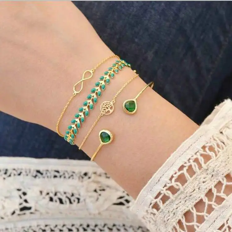 European and American personality emerald leaf knotted bracelet green gemstone