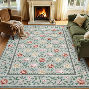 Alfombra de Área con Diseño Floral Estilo Americano, Rectangular, Resistente a las Manchas, para Sala de Estar, Diseño Clásico con Patrón Impreso, Decoración para el Hogar - Product Image 2