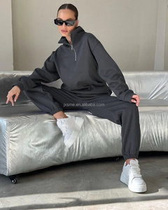 Logo kustom kualitas tinggi lembut olahraga setengah ritsleting Sweatshirt cocok 2 buah set kasual klasik olahraga Sweatsuit untuk wanita - Product Image 4