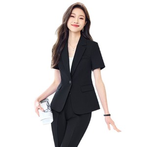 Women's Short Sleeve Suit Set Summer Thin Style Elegant Workwear Professional Office Lady Breathable Worsted Fabric - Product Image 5