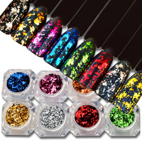 Paillettes dorées et argentées, feuilles de paillettes irrégulières en aluminium, paillettes holographiques pour nail art, décorations DIY pour manucure d'hiver