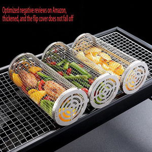 La mejor cesta para asar barbacoa doméstica, cilindro de malla de alambre de acero inoxidable con Red rodante para asar al aire libre - Product Image 1