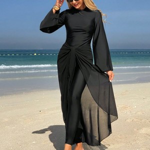 Nouvel ensemble de maillot de bain trois pièces <span class=keywords><strong>Ezan</strong></span> noir uni non tissé, protection solaire, sexy et style club, couvrant entièrement le corps, pour femme, style moyen-oriental - Product Image 5