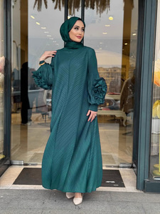Robes longues pour femmes musulmanes du Moyen-Orient, taille plus, abaya plissée, luxueuse et haut de gamme, à volants, manches longues, robe décontractée - Product Image 3